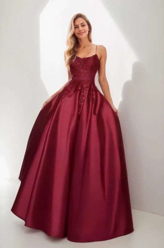 A-Line Scoop Neck Spaghetti Straps Satin Prom Dresses CS0825 sold by Cocomelody