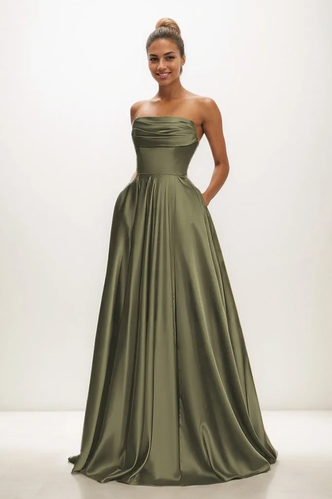 A-Line Strapless Matte Satin Prom Dresses With Lace Up Back CS0820 sold by Cocomelody
