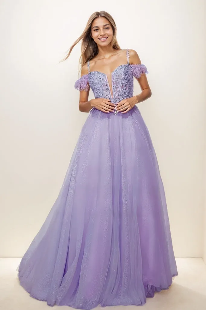 Sequin Lace Cold Shoulder A-Line Floor-Length Tulle Prom Dress CS0818 sold by Cocomelody