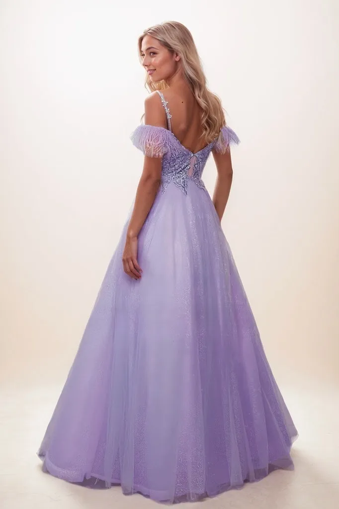 Sequin Lace Cold Shoulder A-Line Floor-Length Tulle Prom Dress CS0818 sold by Cocomelody product image thumbnail 2