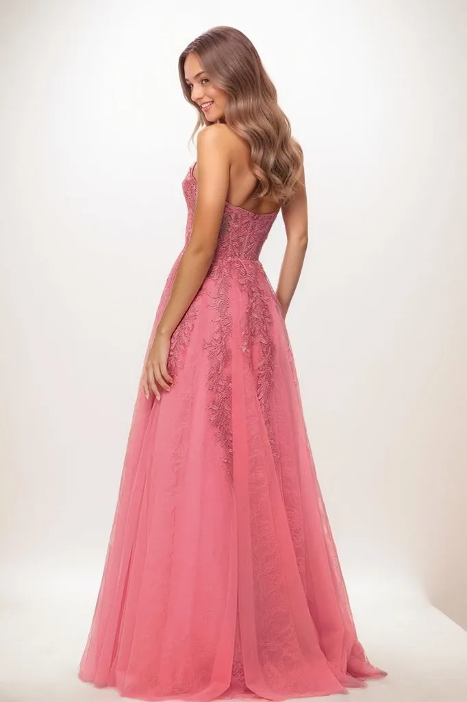 Shiny Halter Lace Illusion Corset A Line Sweep Prom Dresses CS0815 sold by Cocomelody product image thumbnail 2