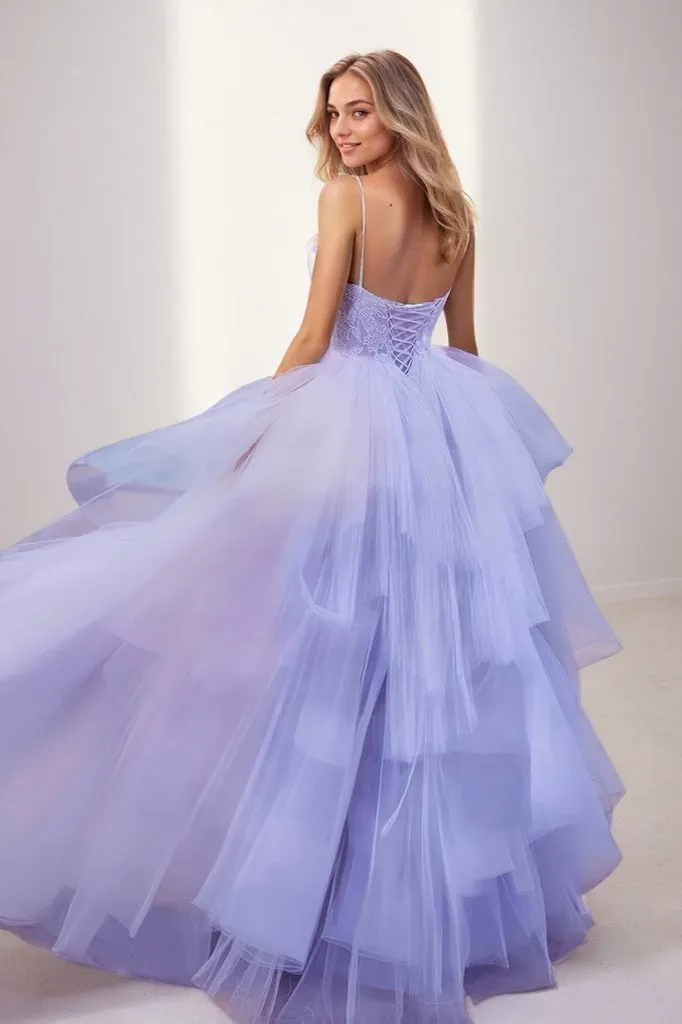 V Neck Spaghetti Straps Lace A Line Floor Length Tulle Prom Dresses CS0814 sold by Cocomelody product image thumbnail 2