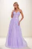 V Neck Lace Illusion Corset A Line Sweep Train Tulle Prom Dresses CS0813 sold by Cocomelody