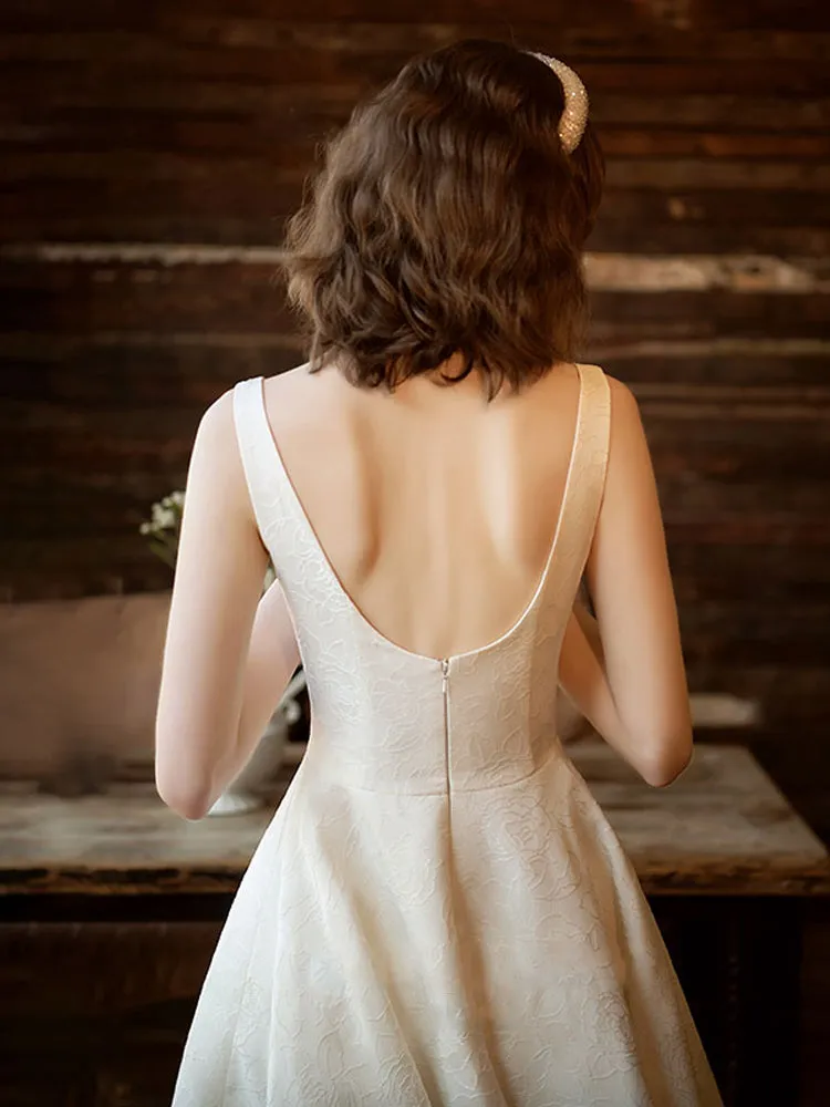 A-Line Ankle Length Jacquard Satin Wedding Dress 684433736237 sold by Cocomelody product image thumbnail 4