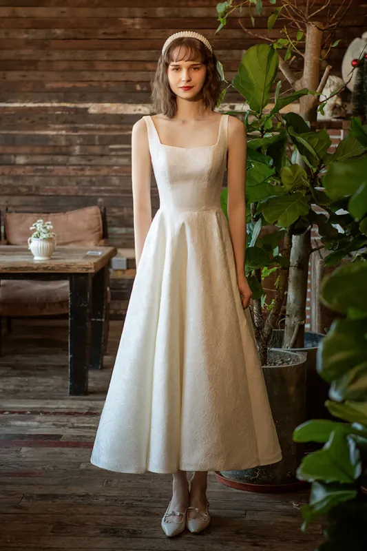 A-Line  Ankle Length Jacquard Satin Wedding Dress 684433736237 sold by Cocomelody