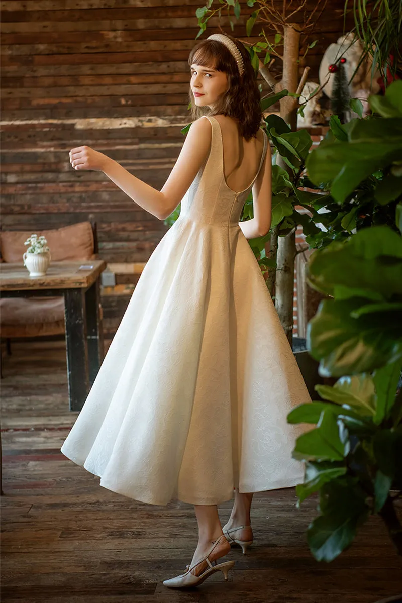 A-Line Ankle Length Jacquard Satin Wedding Dress 684433736237 sold by Cocomelody product image thumbnail 2