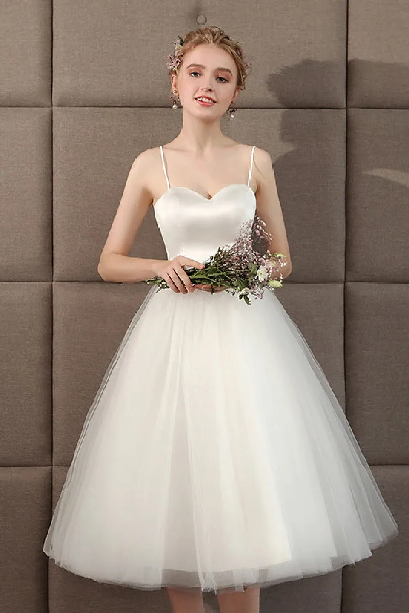 A-Line Tea Length Satin Tulle Wedding Dress 773541090129 sold by Cocomelody product image thumbnail 4