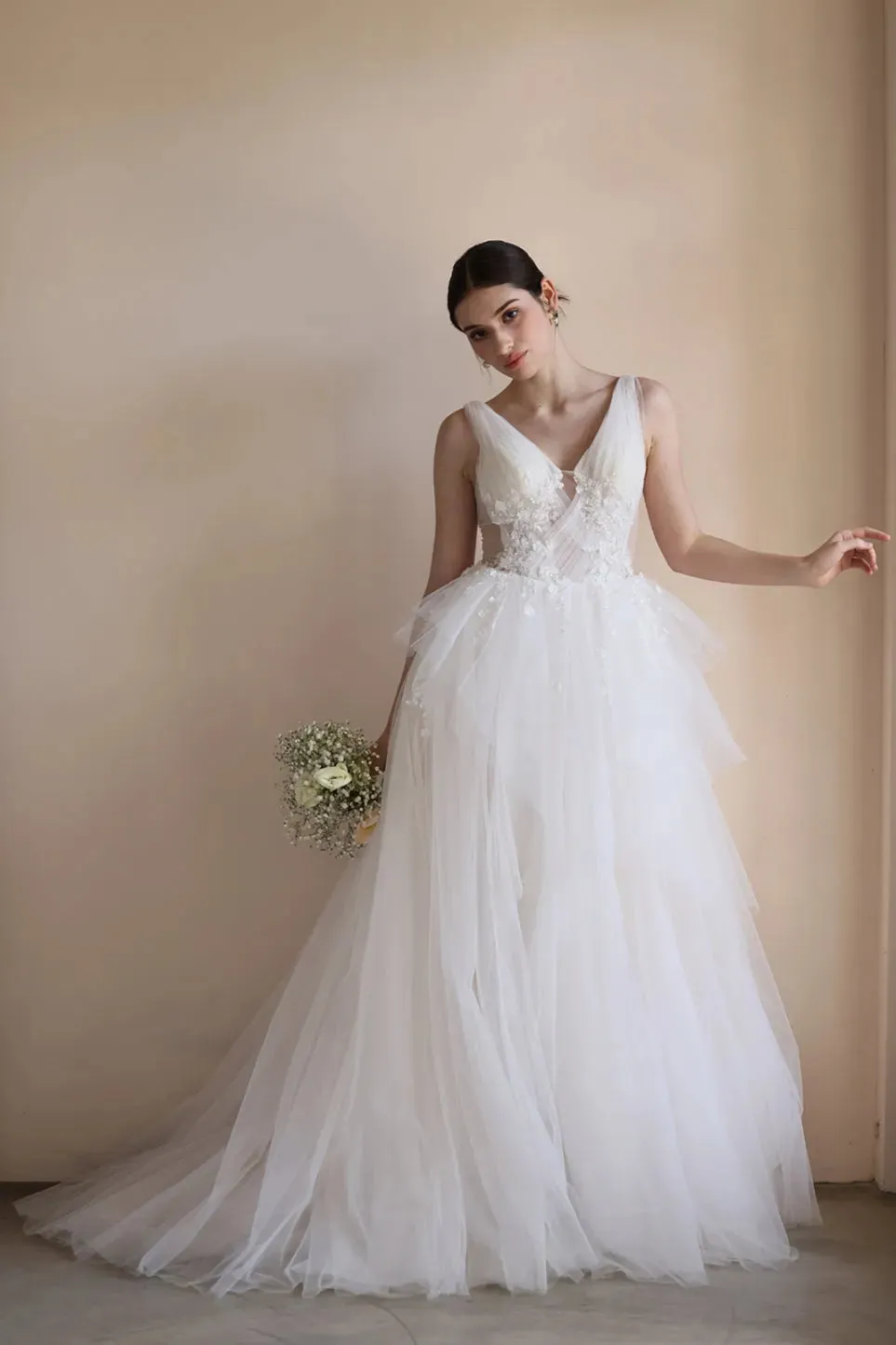 A-Line Sweep-Brush Train Lace Tulle Wedding Dress CW3555 sold by Cocomelody product image thumbnail 5