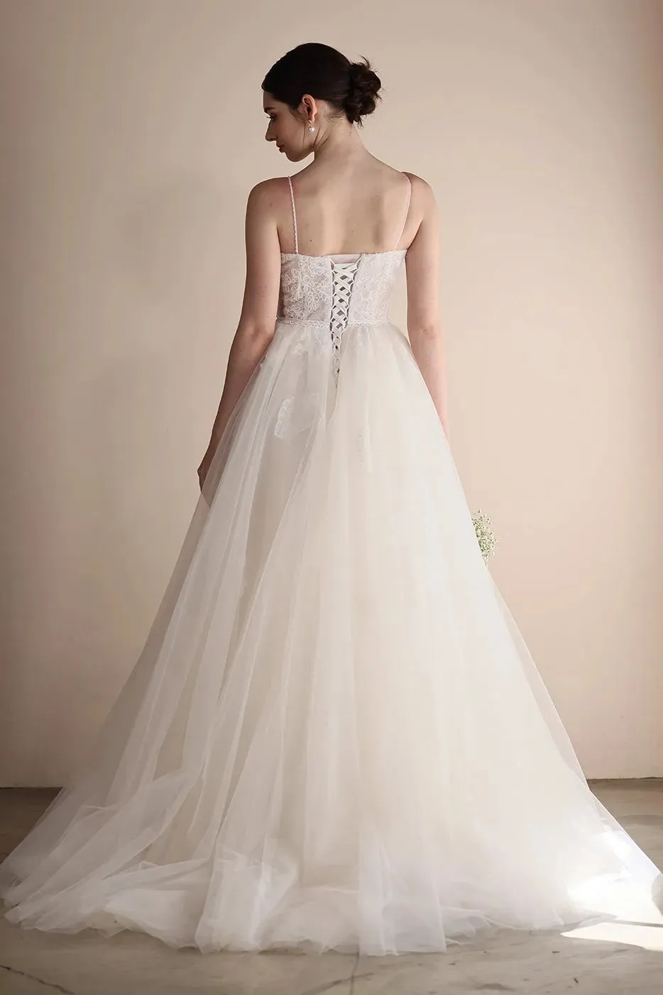 A-Line Sweep-Brush Train Lace Tulle Wedding Dress CW3553 sold by Cocomelody product image thumbnail 2