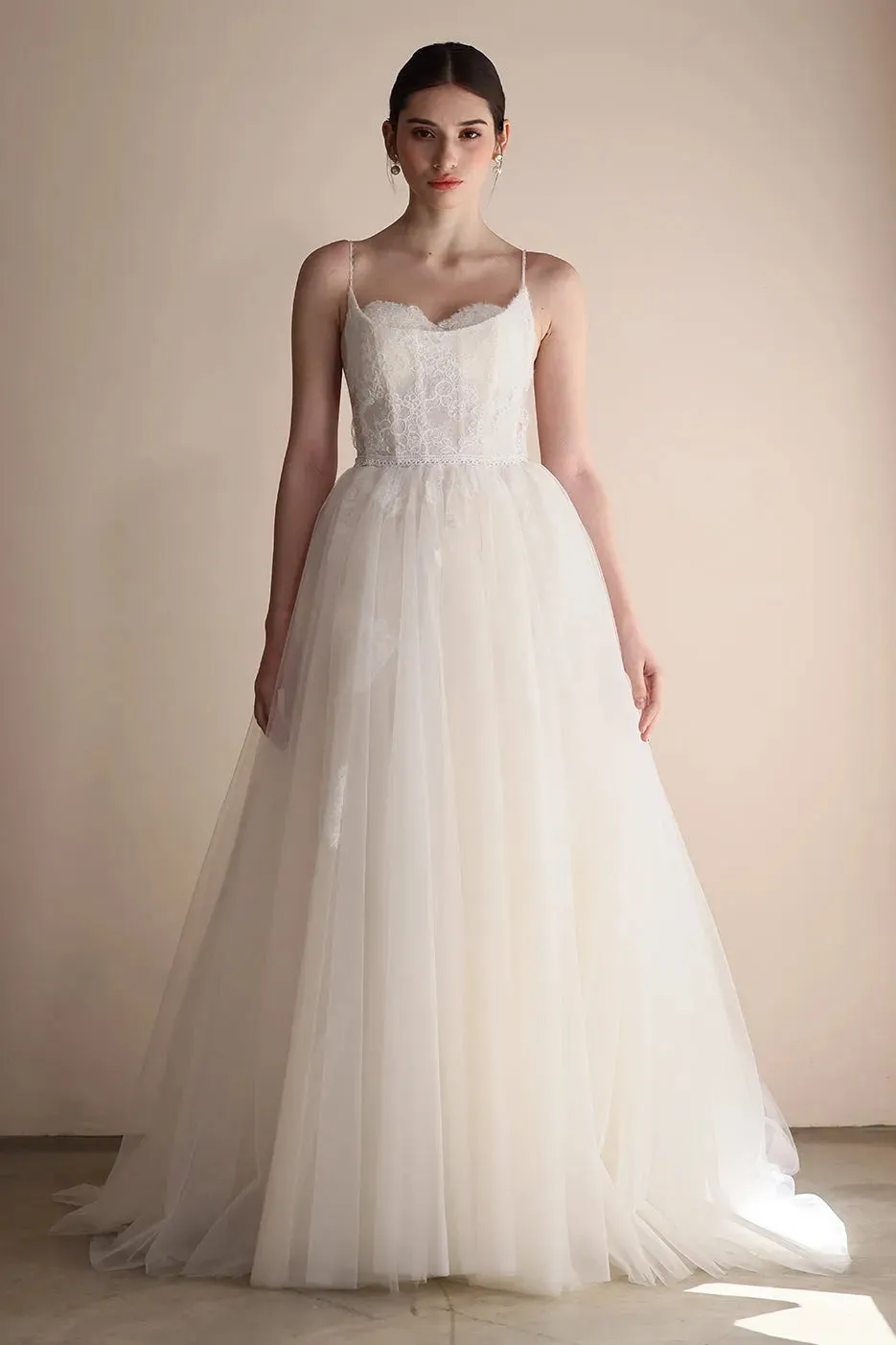 A-Line Sweep-Brush Train Lace Tulle Wedding Dress CW3553 sold by Cocomelody