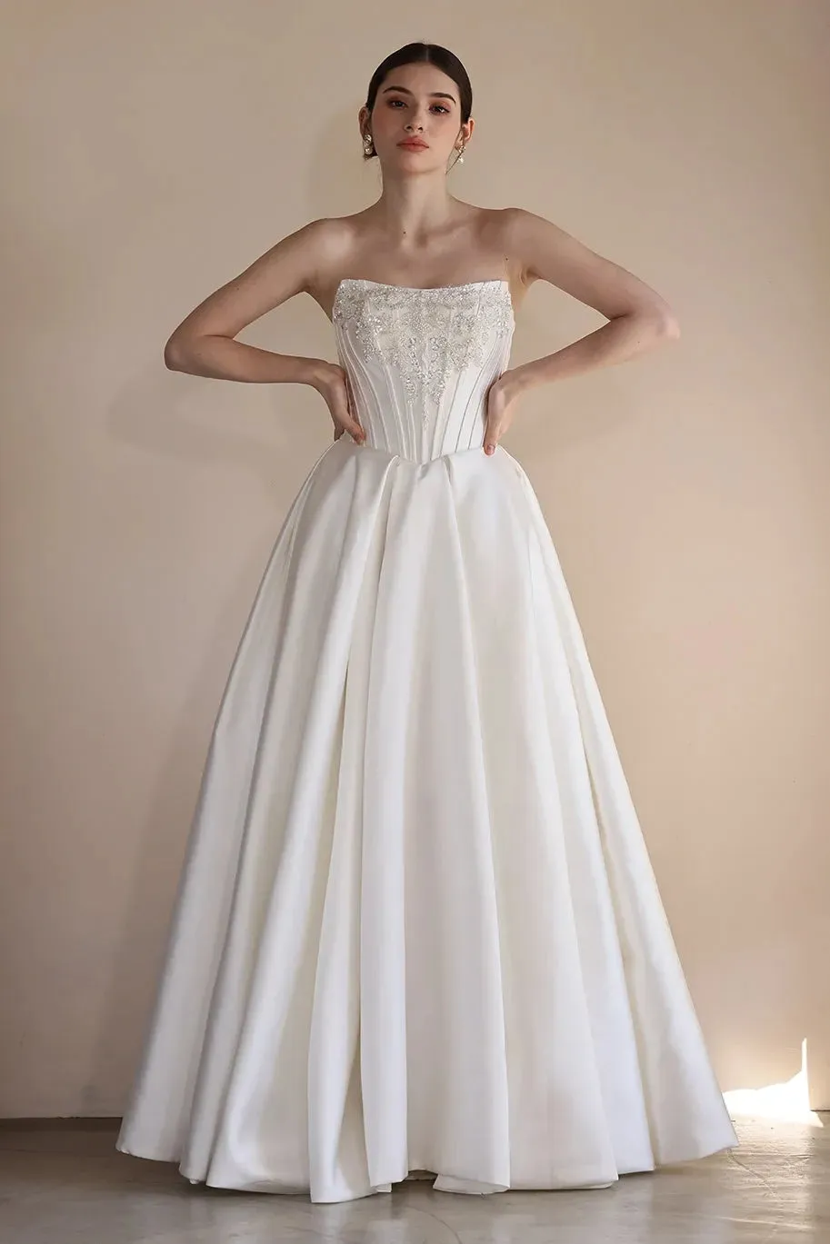 A-Line Floor Length Satin Wedding Dress CW3549 sold by Cocomelody