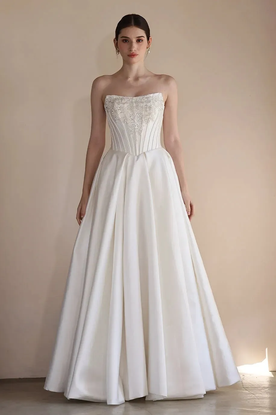 A-Line Floor Length Satin Wedding Dress CW3549 sold by Cocomelody product image thumbnail 5