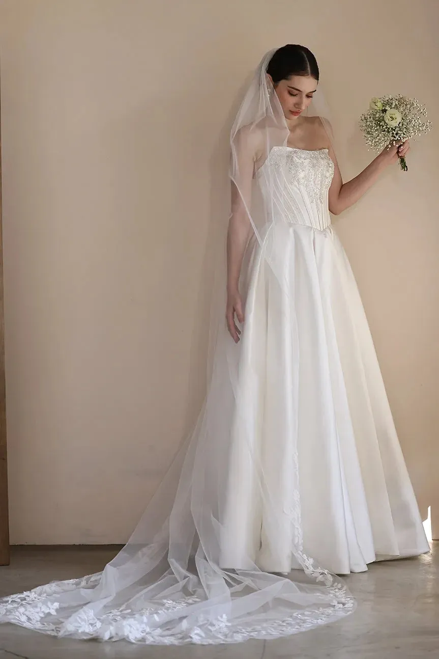 A-Line Floor Length Satin Wedding Dress CW3549 sold by Cocomelody product image thumbnail 3