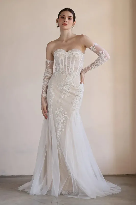 Trumpet-Mermaid Court Train Lace Tulle Wedding Dress CW3544 sold by Cocomelody