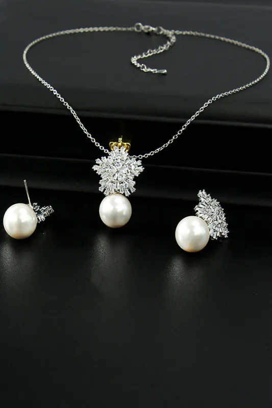 Snowflakes Shaped Pearl/Zircon Wedding Earrings/Necklace Jewelry Sets (Set of 2) 702536274457 sold by Cocomelody