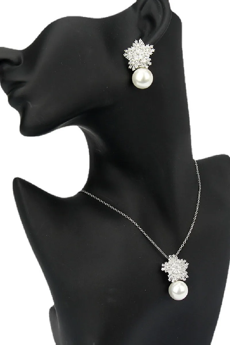 Snowflakes Shaped Pearl/Zircon Wedding Earrings/Necklace Jewelry Sets (Set of 2) 702536274457 sold by Cocomelody product image thumbnail 2