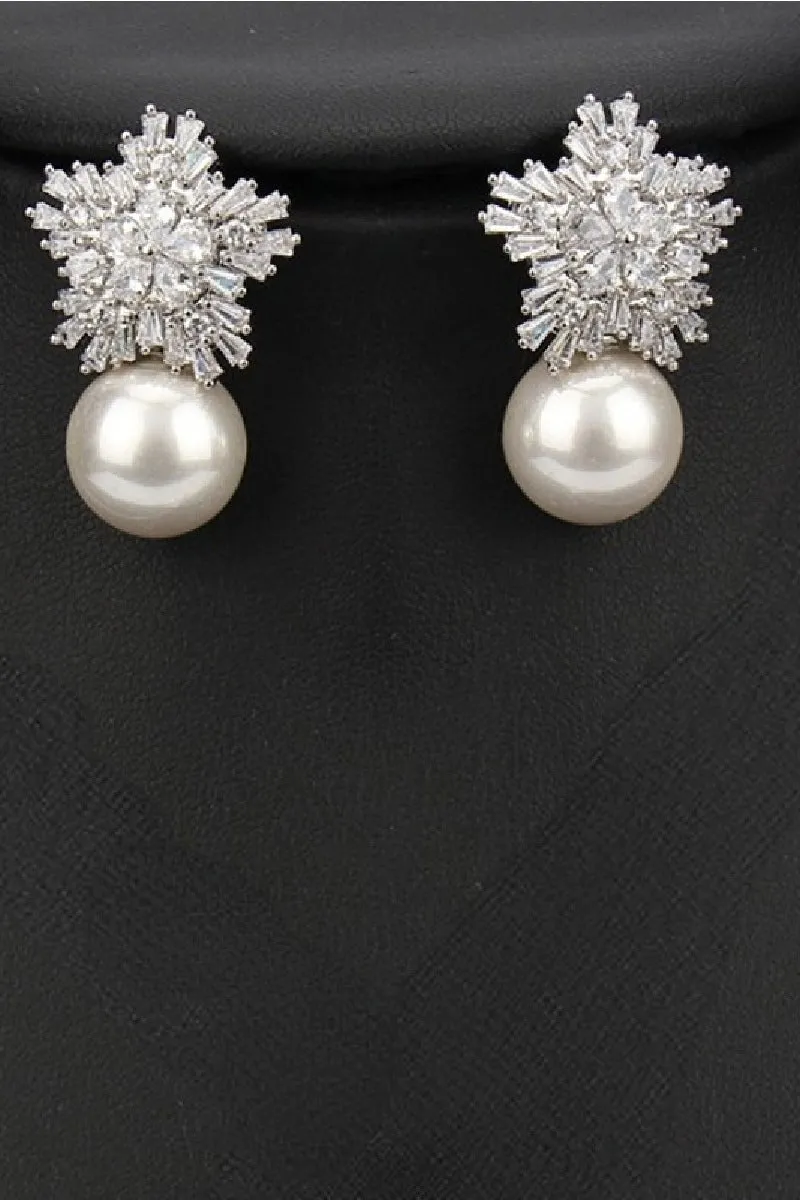 Snowflakes Shaped Pearl/Zircon Wedding Earrings/Necklace Jewelry Sets (Set of 2) 702536274457 sold by Cocomelody product image thumbnail 3