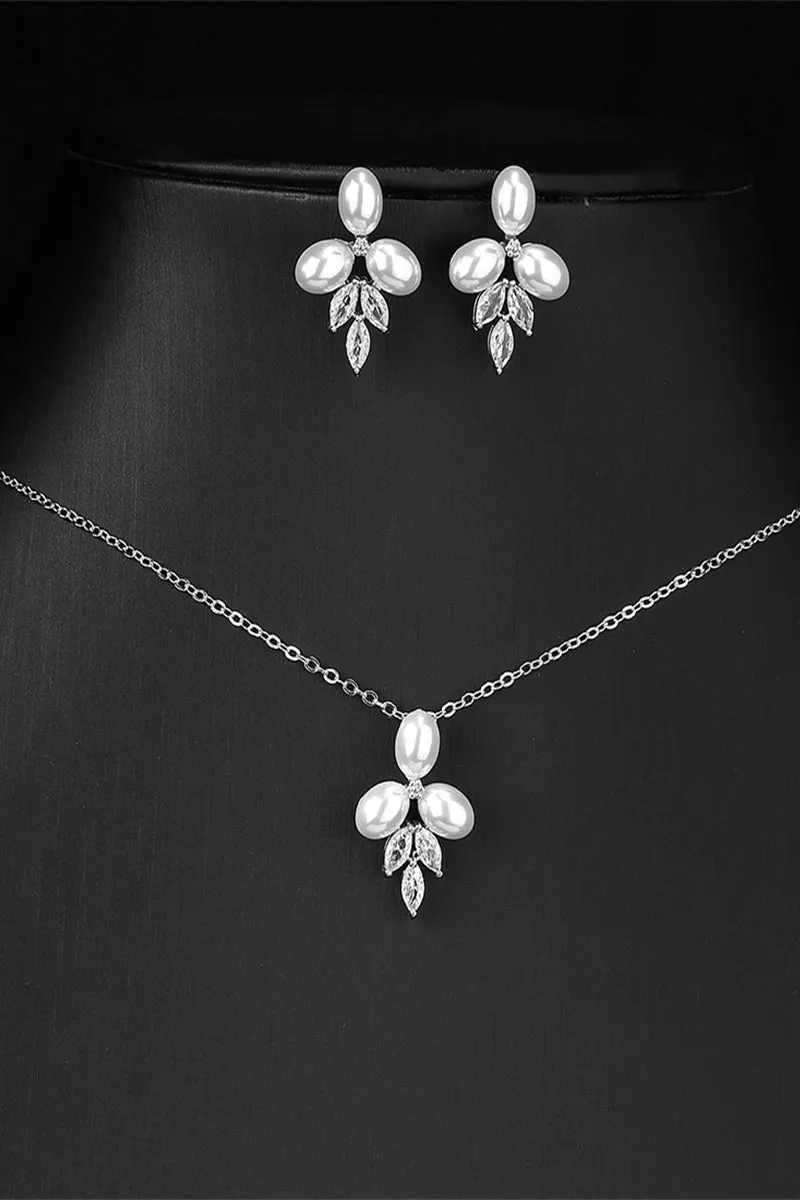 Pearl/Zircon Wedding Earrings/Necklace Jewelry Sets (Set of 2) 908290660503 sold by Cocomelody