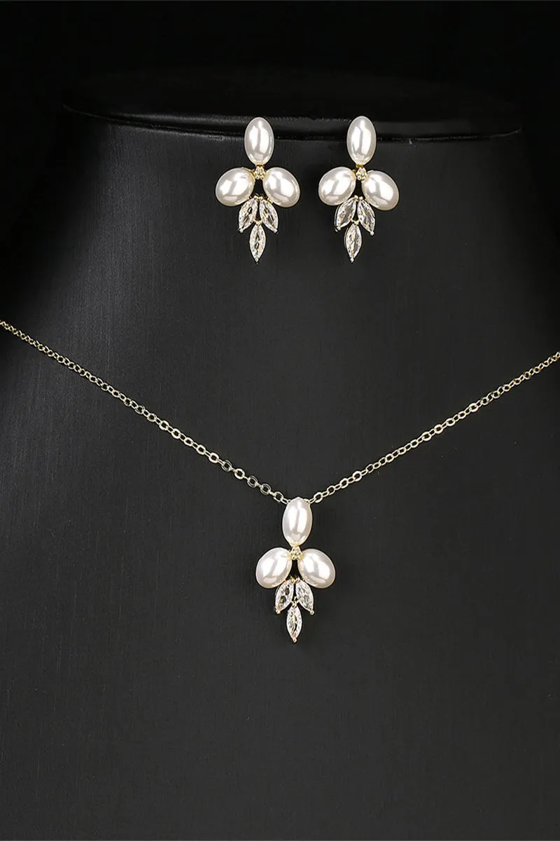 Pearl/Zircon Wedding Earrings/Necklace Jewelry Sets (Set of 2) 908290660503 sold by Cocomelody product image thumbnail 2