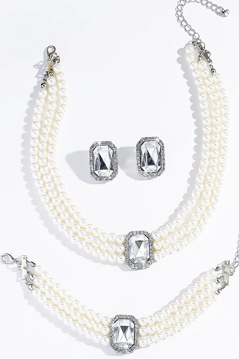 Classic Pearl/Bracelet/ Wedding Earrings/Necklace Jewelry Sets (Set of 3) 834263932975 sold by Cocomelody