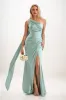Sheath-Column Sweep-Brush Train Luxe Satin Bridesmaid Dress CB0833 sold by Cocomelody