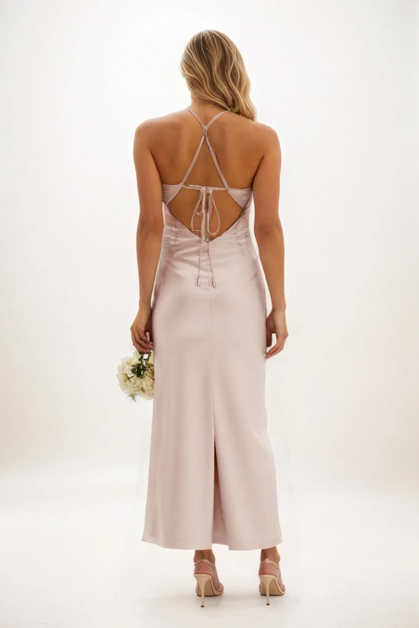 Sheath-Column Midi Luxe Satin Bridesmaid Dress CB0831 sold by Cocomelody product image thumbnail 2