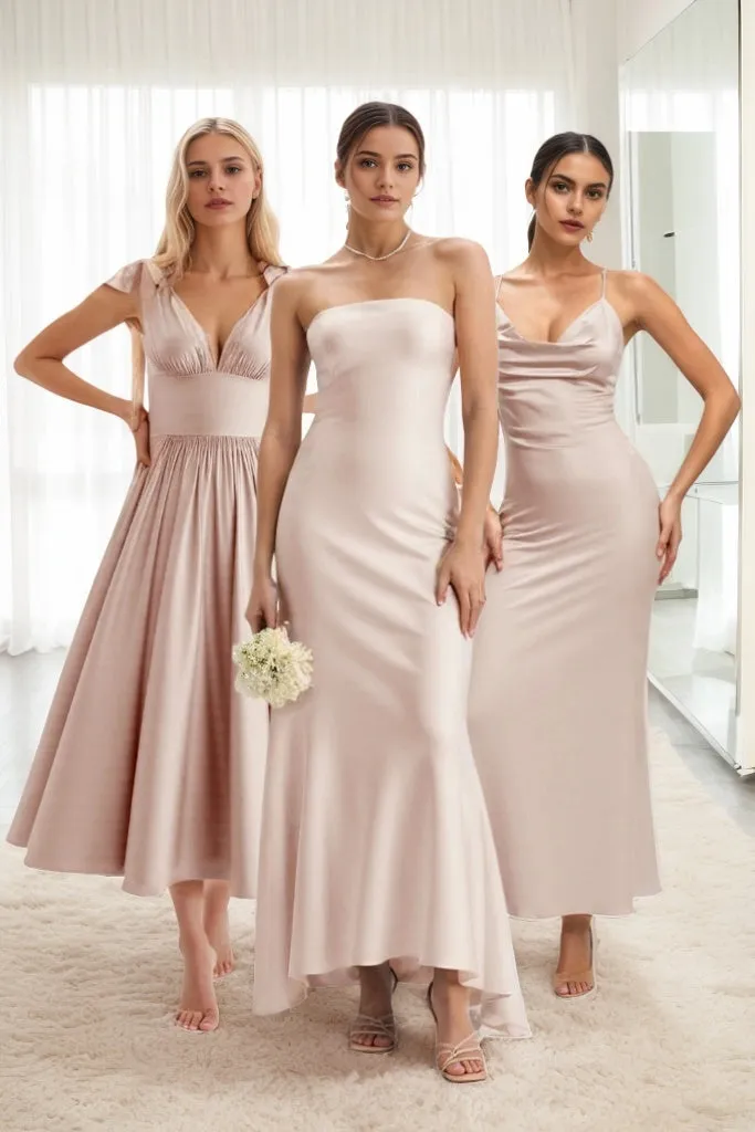 Sheath-Column Midi Luxe Satin Bridesmaid Dress CB0831 sold by Cocomelody product image thumbnail 3