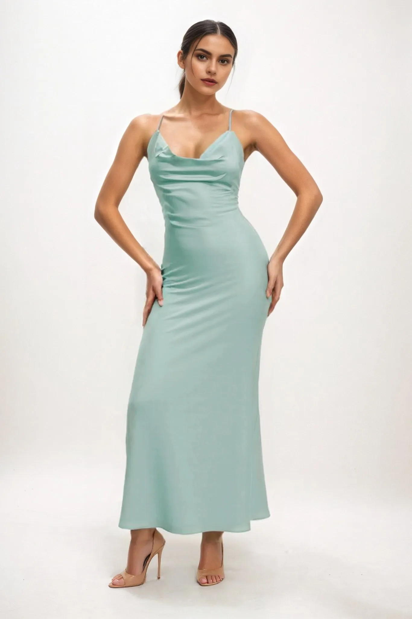 Sheath-Column Midi Luxe Satin Bridesmaid Dress CB0831 sold by Cocomelody product image thumbnail 5