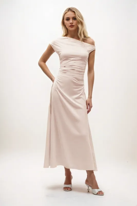 A-Line Midi Luxe Satin Bridesmaid Dress CB0830 sold by Cocomelody