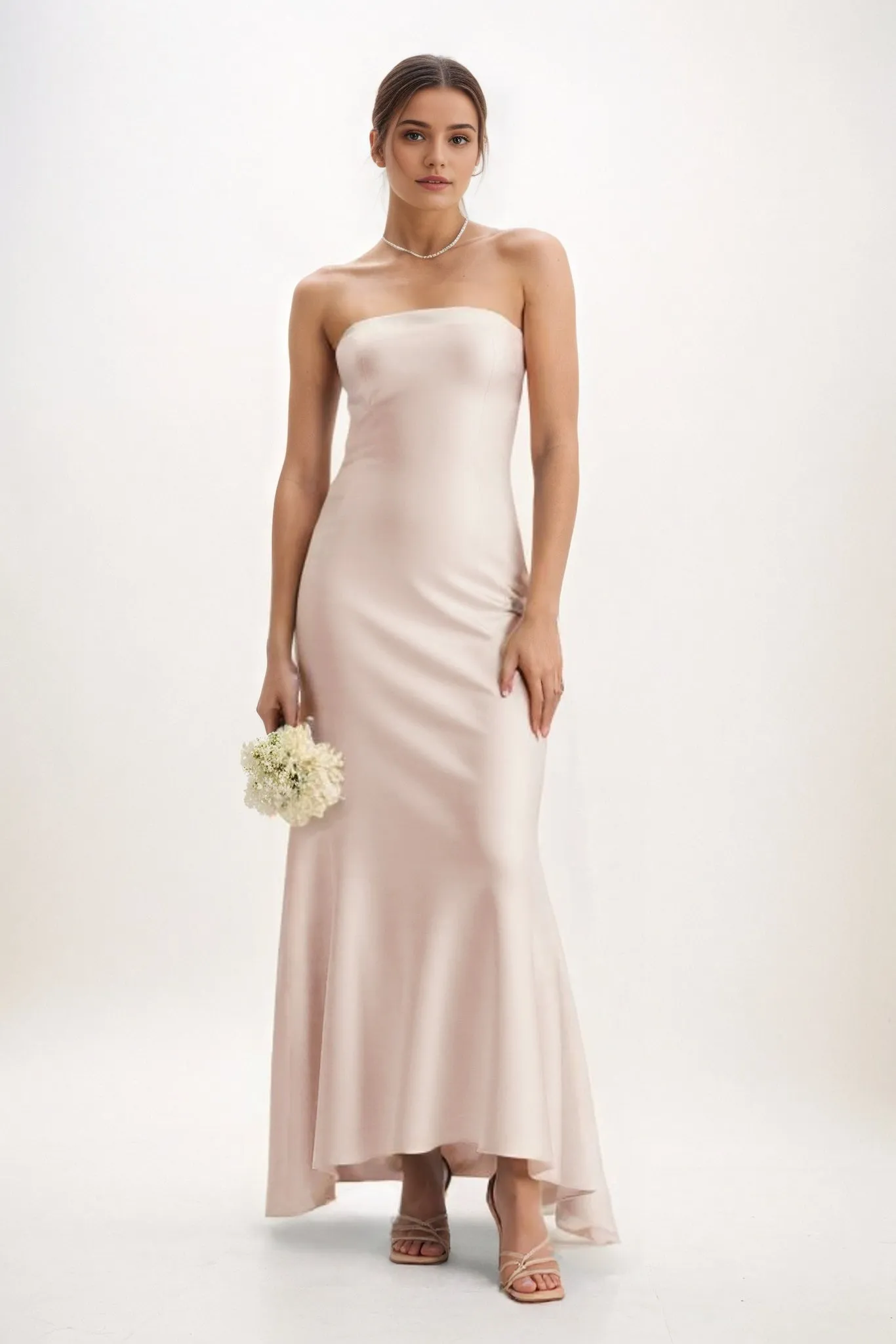 Sheath-Column Midi Luxe Satin Bridesmaid Dress CB0829 sold by Cocomelody product image thumbnail 3