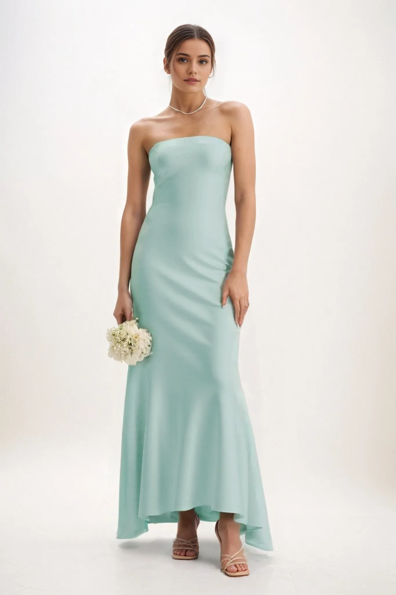 Sheath-Column Midi Luxe Satin Bridesmaid Dress CB0829 sold by Cocomelody product image thumbnail 5