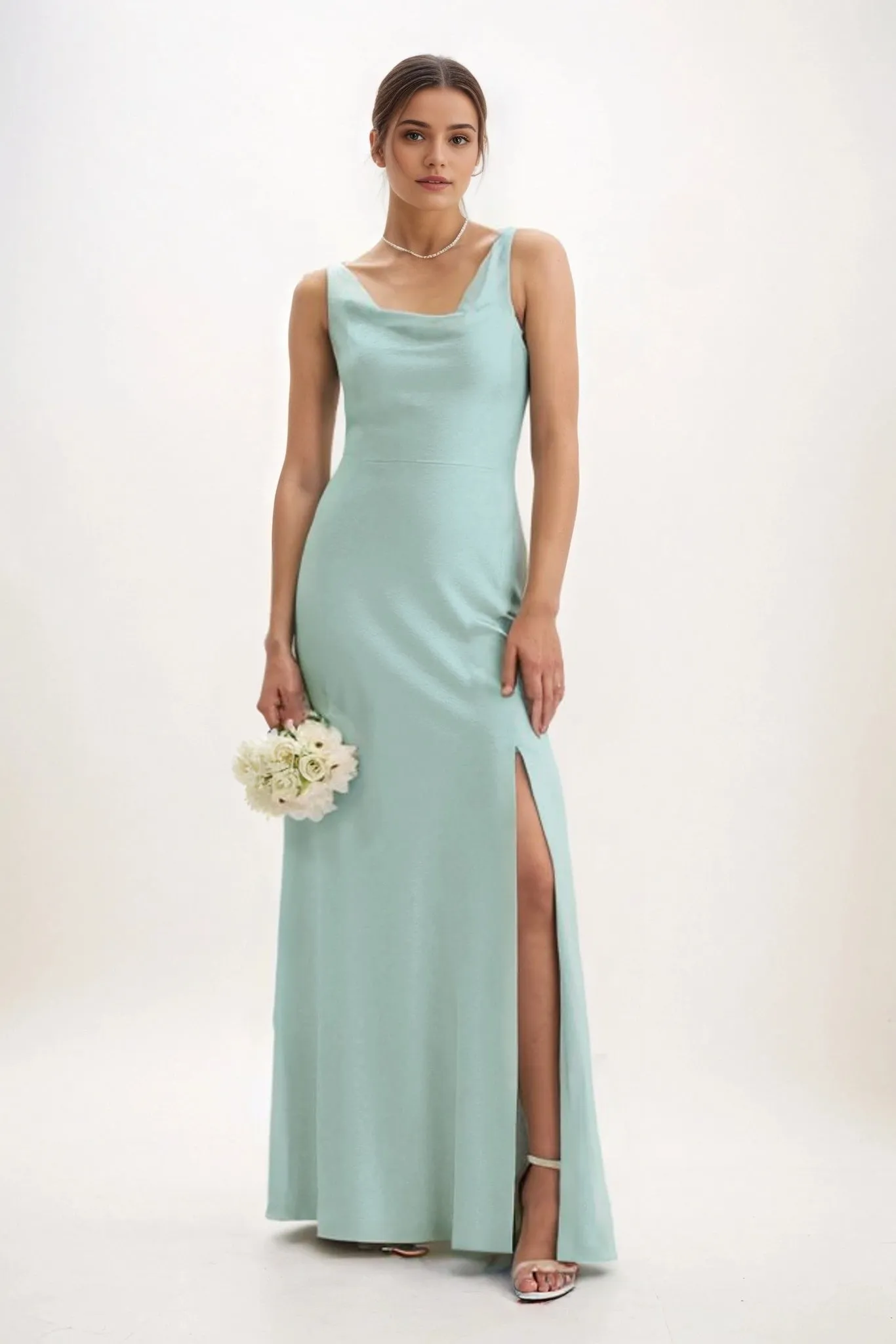 Sheath-Column Maxi Luxe Satin Bridesmaid Dress CB0816 sold by Cocomelody product image thumbnail 5