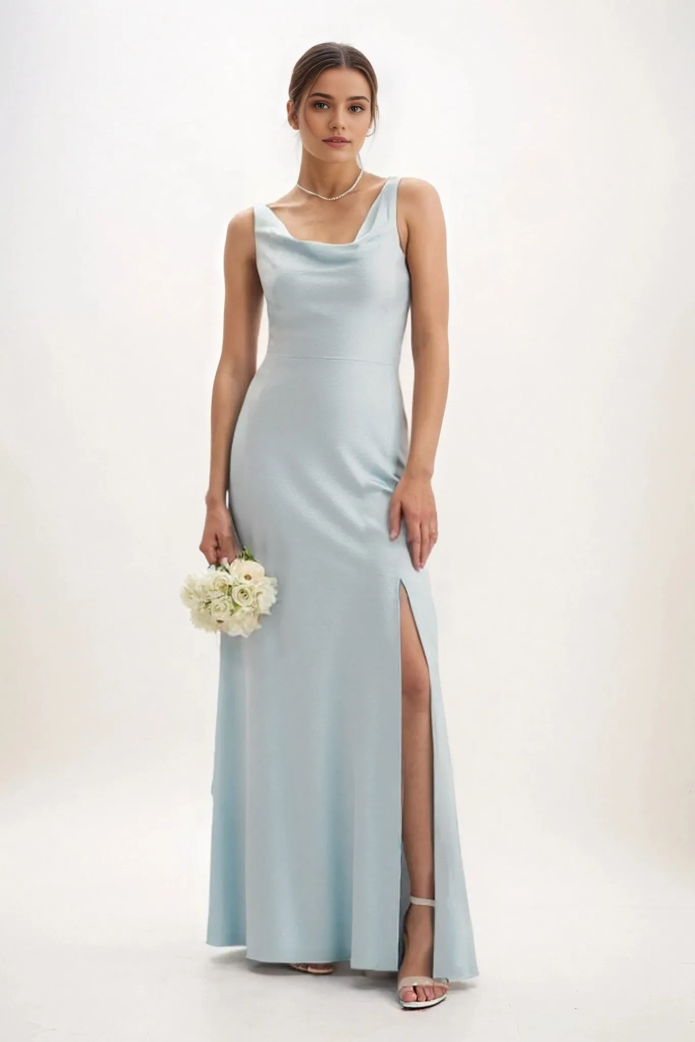 Sheath-Column Maxi Luxe Satin Bridesmaid Dress CB0816 sold by Cocomelody