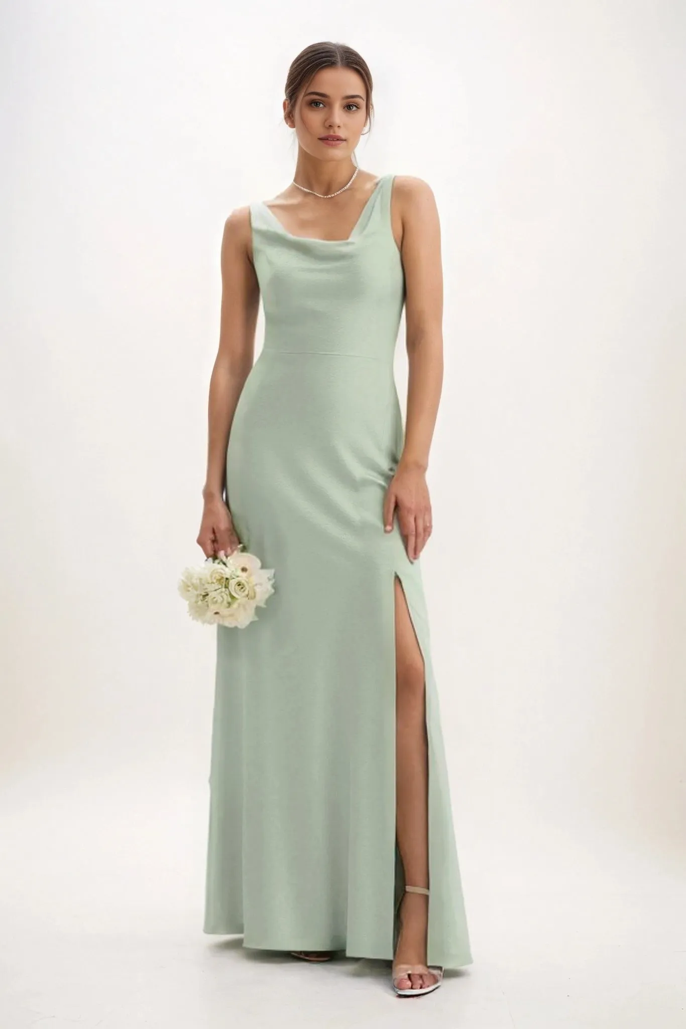 Sheath-Column Maxi Luxe Satin Bridesmaid Dress CB0816 sold by Cocomelody product image thumbnail 4
