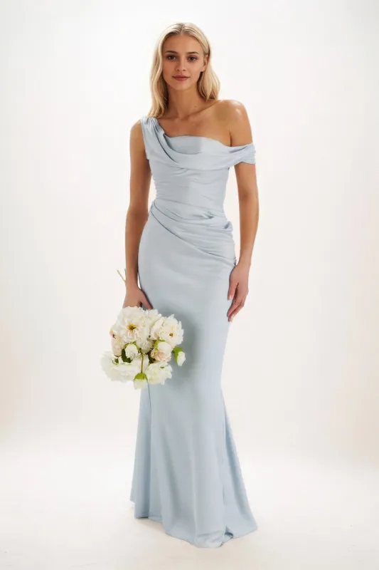 Sheath-Column Maxi Luxe Satin Bridesmaid Dress CB0815 sold by Cocomelody