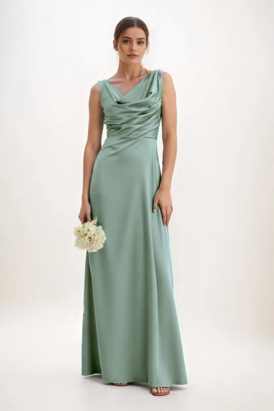 A-Line Maxi Luxe Satin Bridesmaid Dress CB0853 sold by Cocomelody
