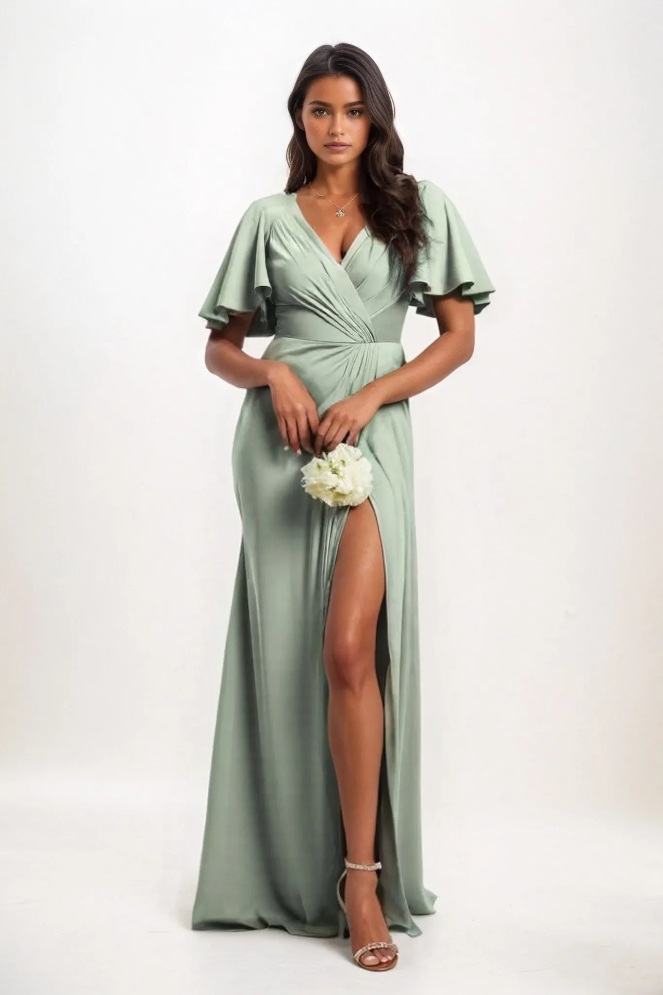 A-Line Maxi Luxe Satin Bridesmaid Dress CB0846 sold by Cocomelody product image thumbnail 4