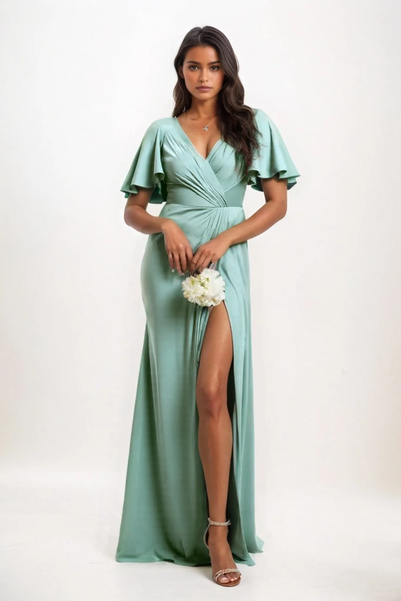 A-Line Maxi Luxe Satin Bridesmaid Dress CB0846 sold by Cocomelody product image thumbnail 5