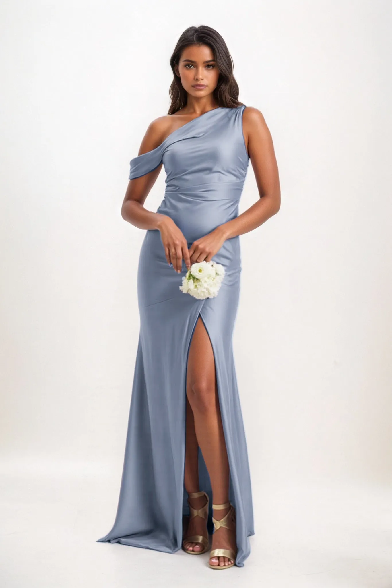 Sheath-Column Maxi Luxe Satin Bridesmaid Dress CB0845 sold by Cocomelody
