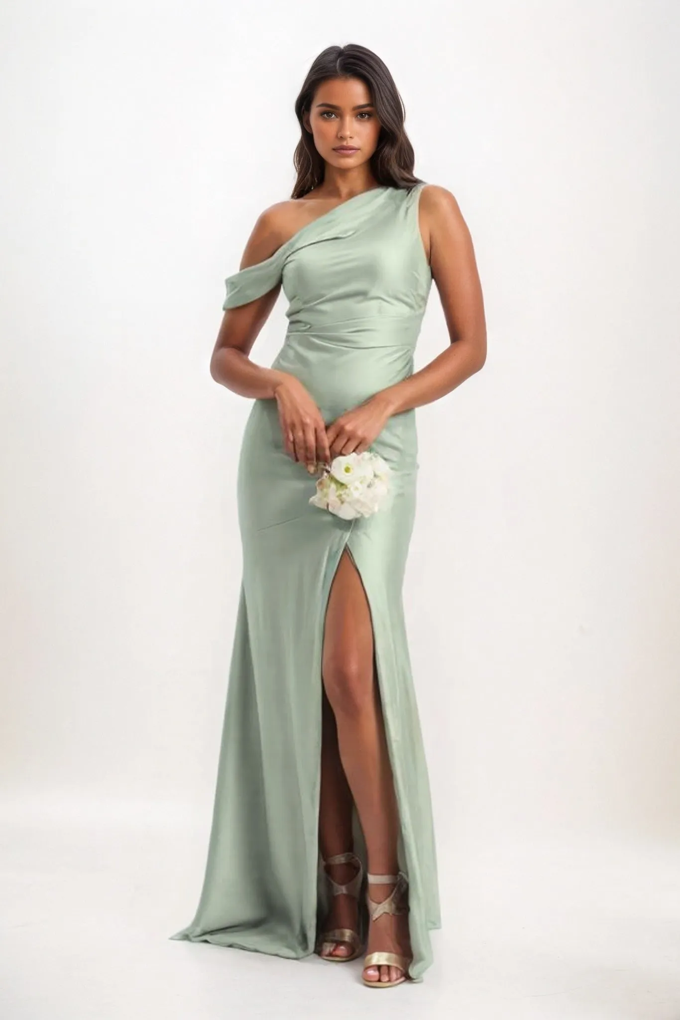 Sheath-Column Maxi Luxe Satin Bridesmaid Dress CB0845 sold by Cocomelody product image thumbnail 5