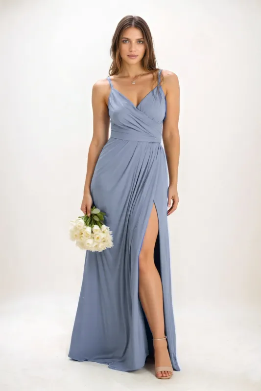 A-Line Maxi Luxe Satin Bridesmaid Dress CB0844 sold by Cocomelody