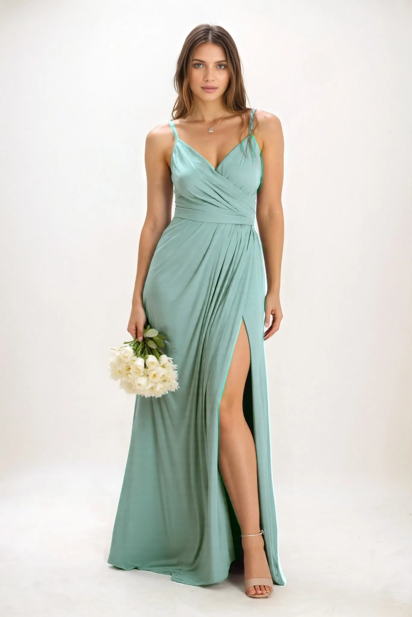 A-Line Maxi Luxe Satin Bridesmaid Dress CB0844 sold by Cocomelody product image thumbnail 5