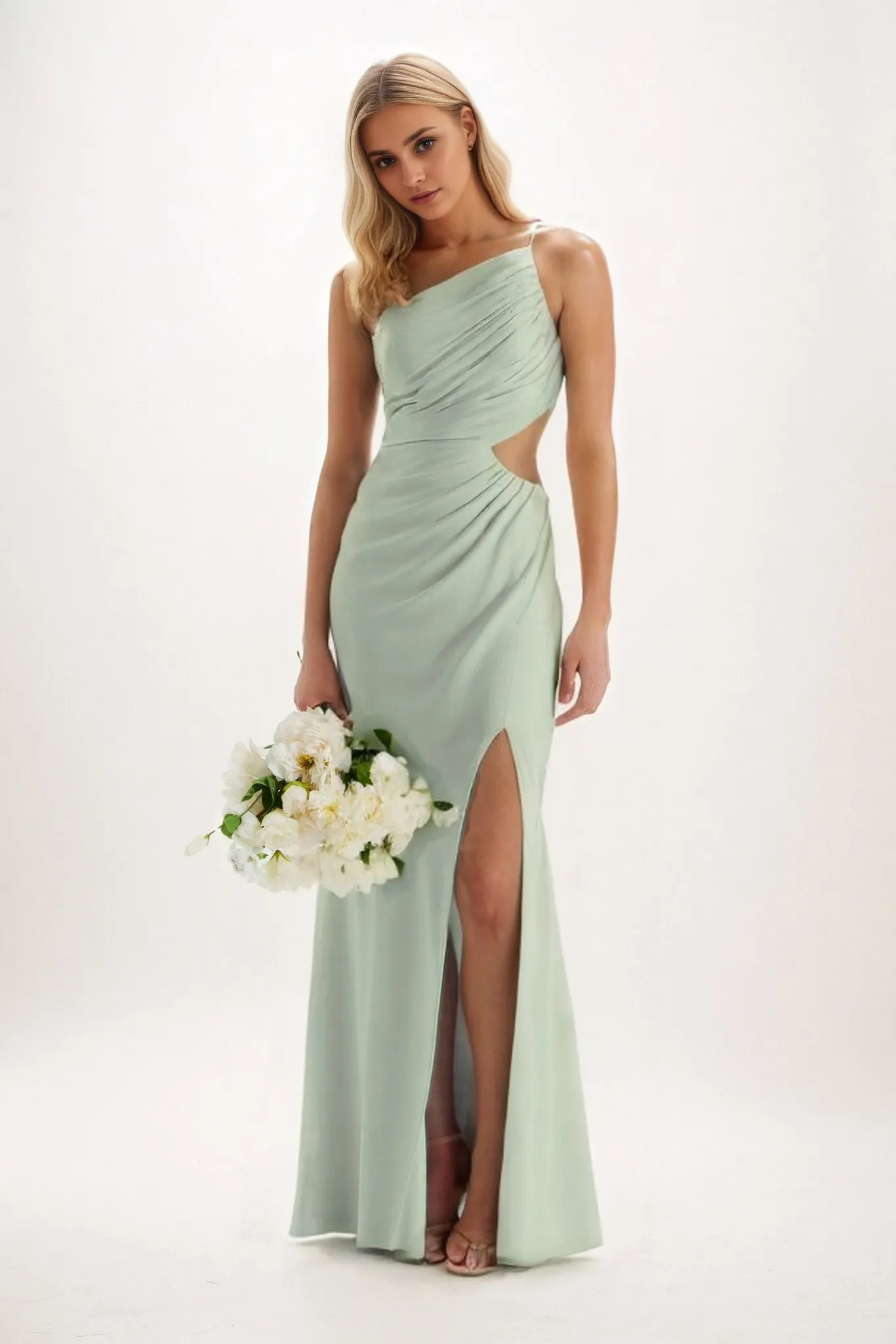 Sheath-Column Maxi Luxe Satin Bridesmaid Dress CB0842 sold by Cocomelody product image thumbnail 4