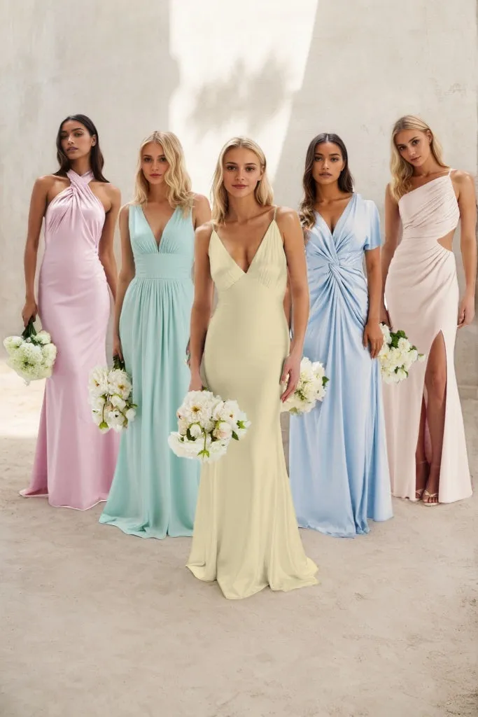 Sheath-Column Maxi Luxe Satin Bridesmaid Dress CB0842 sold by Cocomelody product image thumbnail 3