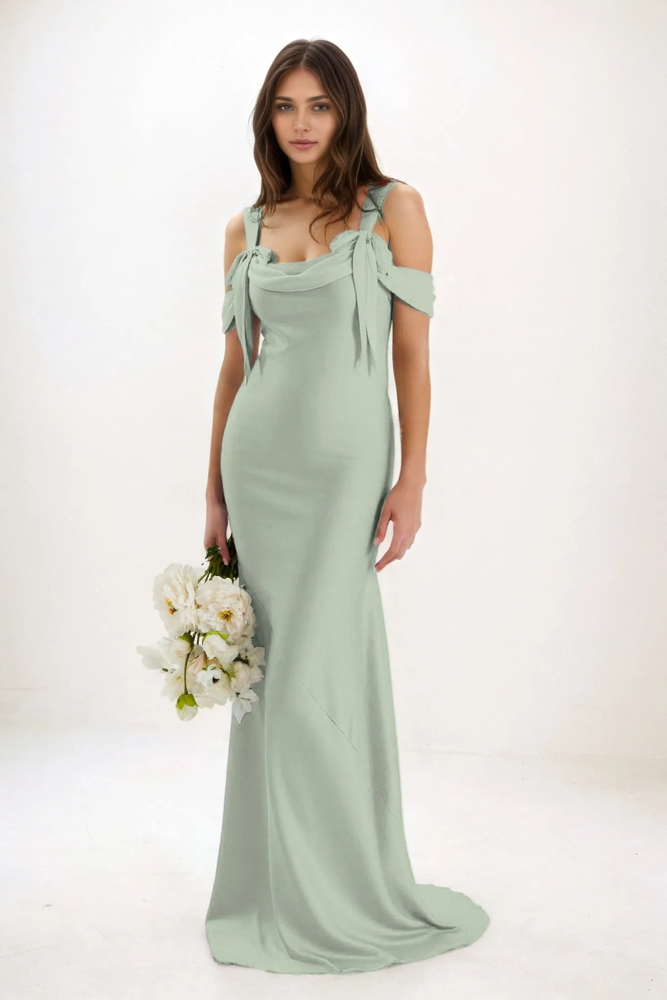 Sheath-Column Maxi Luxe Satin Bridesmaid Dress CB0841 sold by Cocomelody product image thumbnail 4