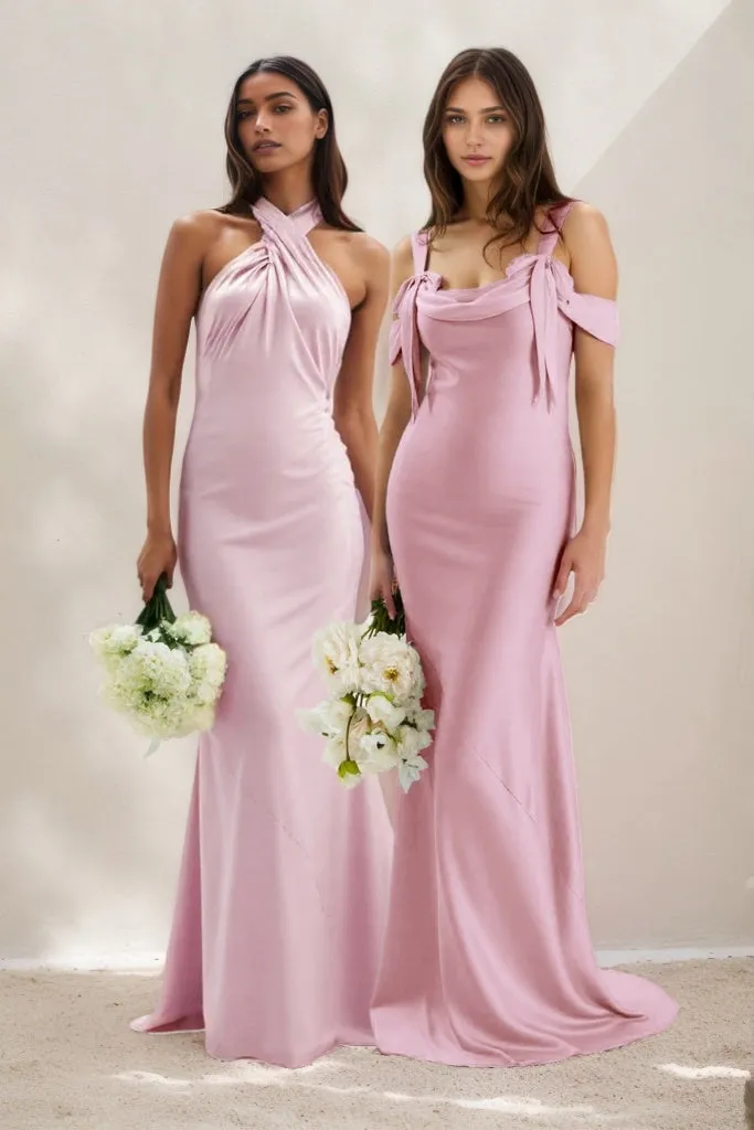Sheath-Column Maxi Luxe Satin Bridesmaid Dress CB0841 sold by Cocomelody