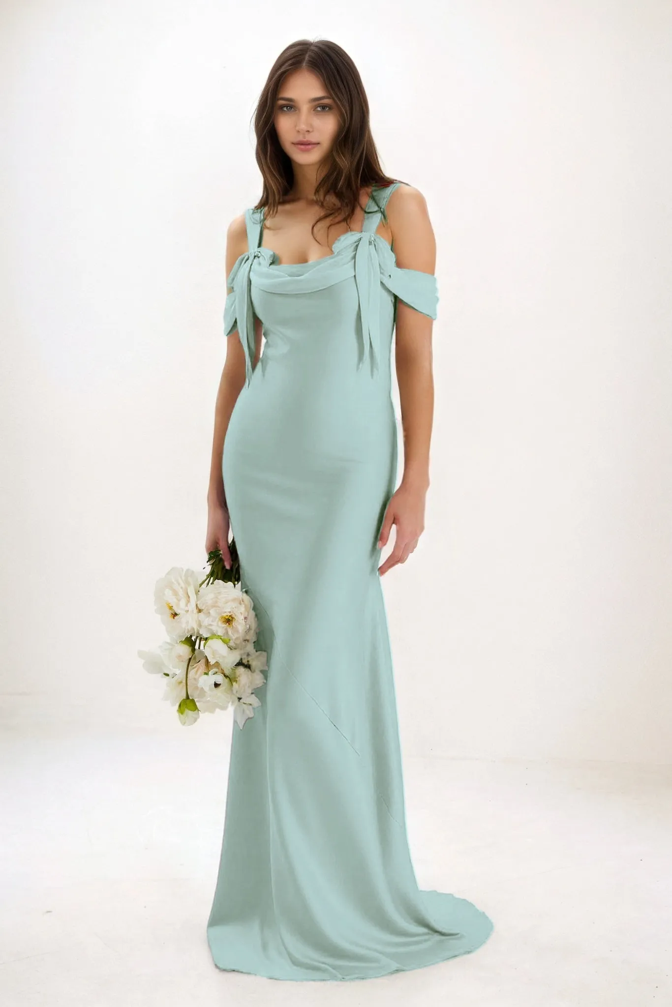 Sheath-Column Maxi Luxe Satin Bridesmaid Dress CB0841 sold by Cocomelody product image thumbnail 5