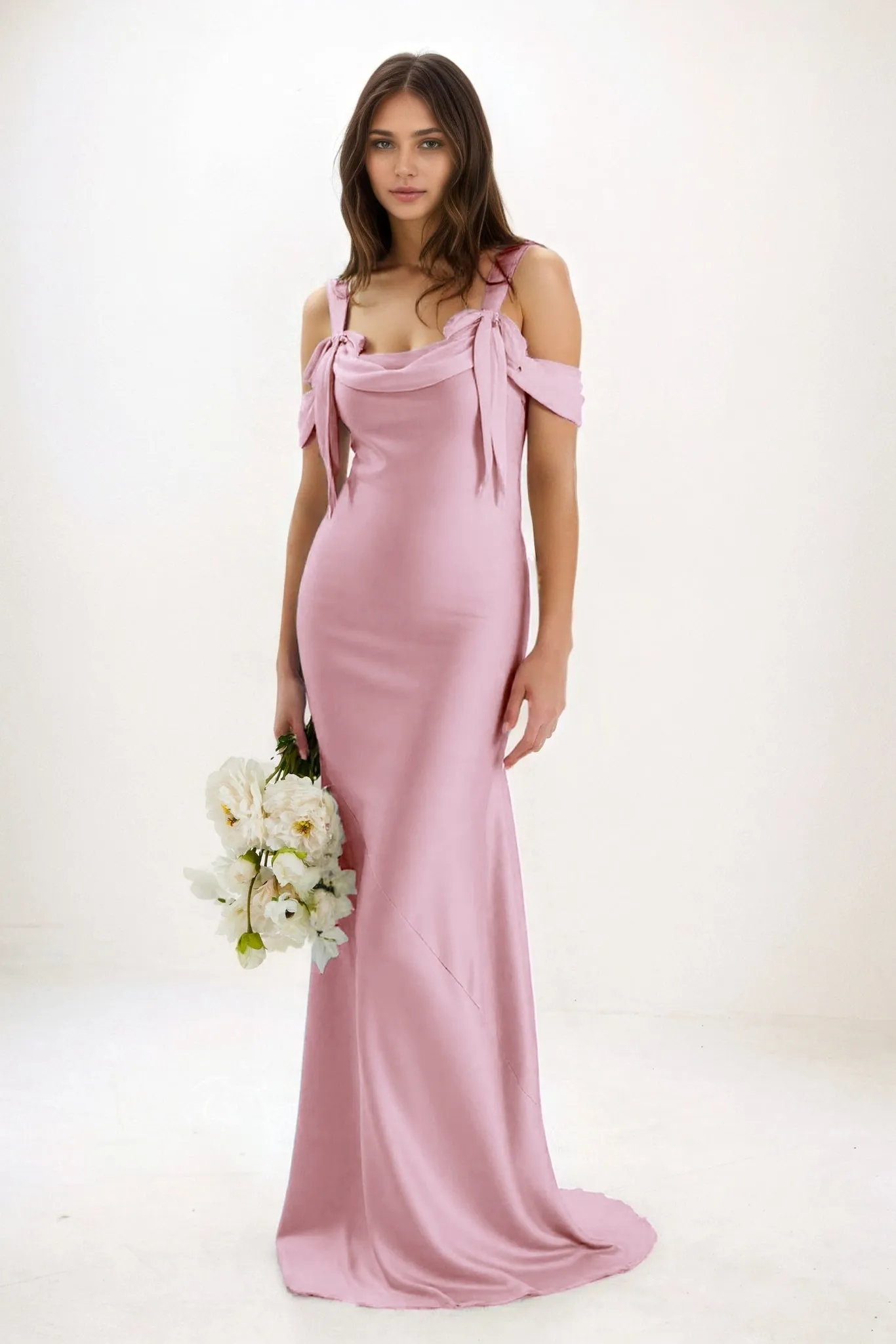 Sheath-Column Maxi Luxe Satin Bridesmaid Dress CB0841 sold by Cocomelody product image thumbnail 3