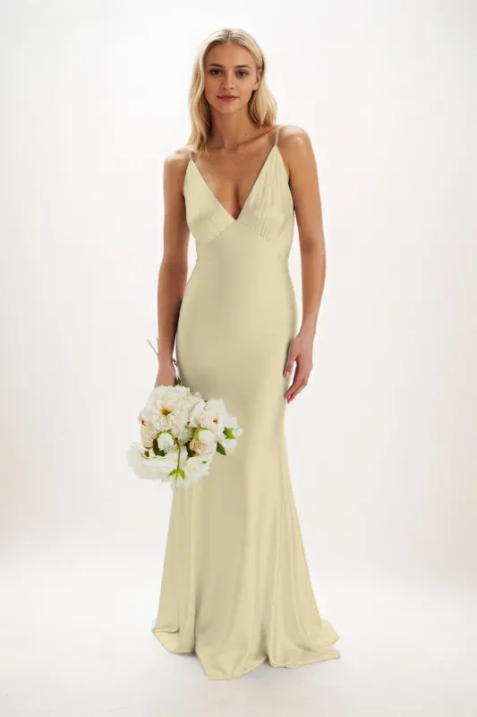 Sheath-Column Maxi Luxe Satin Bridesmaid Dress CB0839 sold by Cocomelody