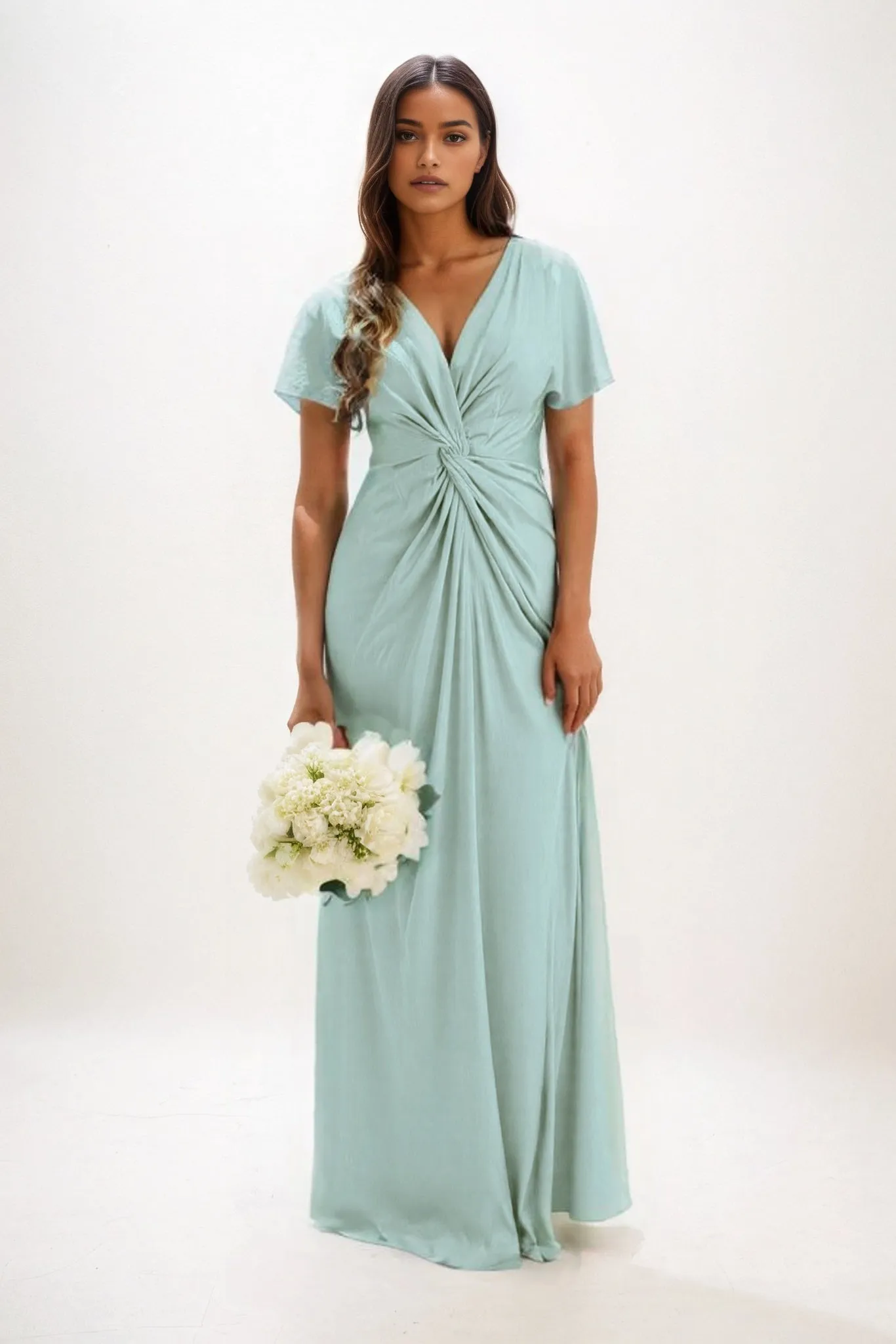 A-Line Maxi Luxe Satin Bridesmaid Dress CB0838 sold by Cocomelody product image thumbnail 4